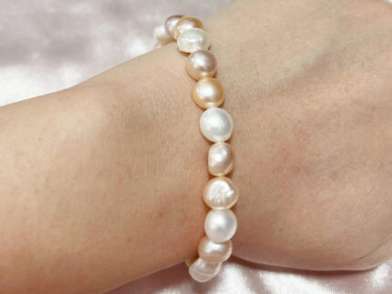 White, Pink, and Orange Natural Pearls Bracelet (18-20cm)