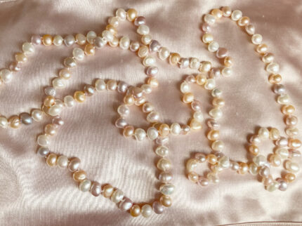 White, Pink, and Orange Natural Pearls Necklace (150cm long)